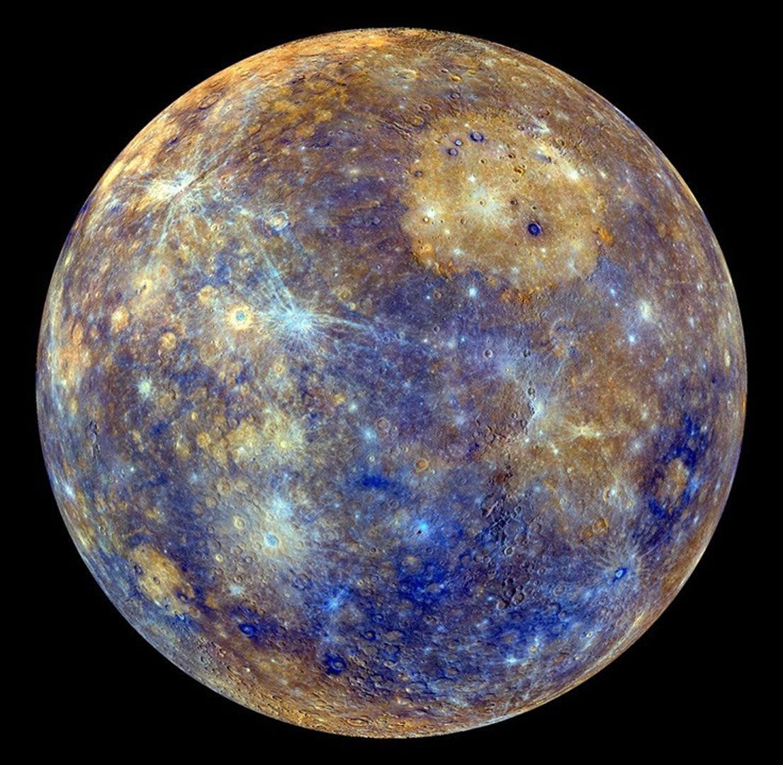 Mercury in an enhanced-colour mosaic made from NASA MESSENGER observations