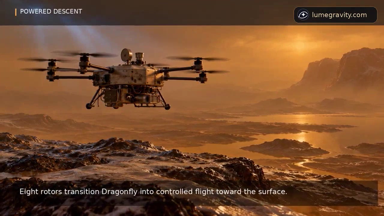 LUME Gravity artistic reconstruction of Dragonfly flying above Titan